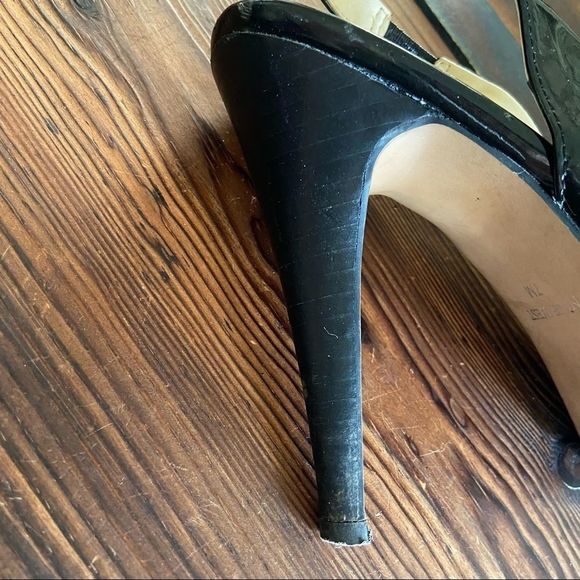 Nine West Peep Toe Sling Back Black Patent Leather Heels - Picture 7 of 8